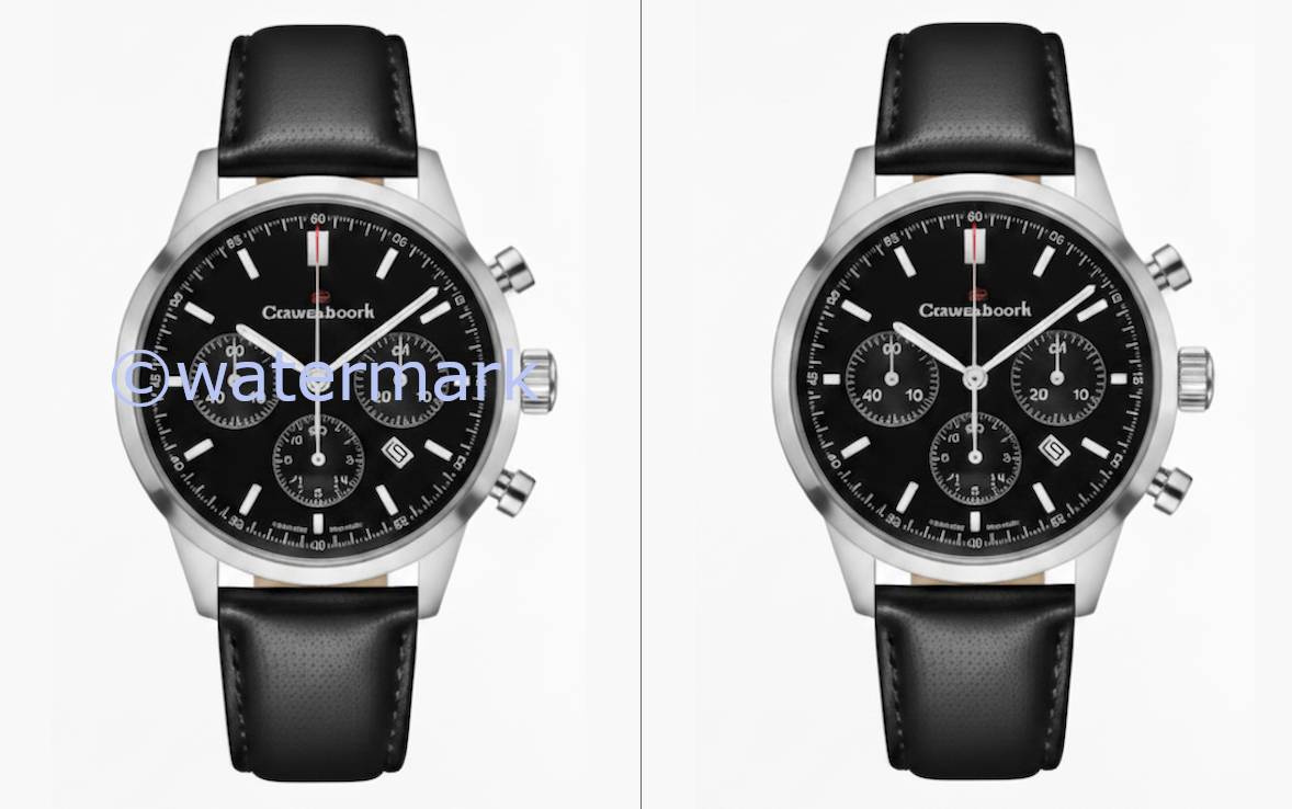 Before and after comparison showing how visible watermarks damage product photography quality and hurt e-commerce conversion rates